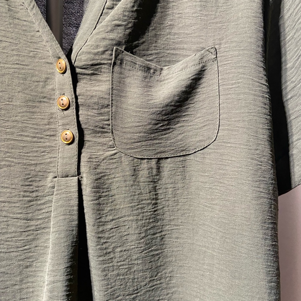 Misia Forest Green Popover Blouse Short Sleeve Pocket Casual Womens Size XL - Picture 5 of 5